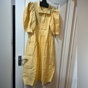 VGUC Sea New York yellow midi dress with puff sleeves, size S.